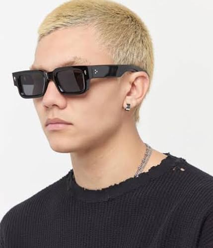 EYLRIM Thick Frame Square Sunglasses for Women Men Chunky Rectangle Sun Glasses Black Shades UV400 Protection(07 Green/Grey) - Image 4