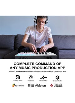 M-VAVE M-WAVE 25 Key USB MIDI Keyboard Controller With 8 Backlit Drum Pads, Bluetooth Semi Weighted Professional dynamic keybed 8 Knobs and Music Production,Software Included (White)  - Image 2