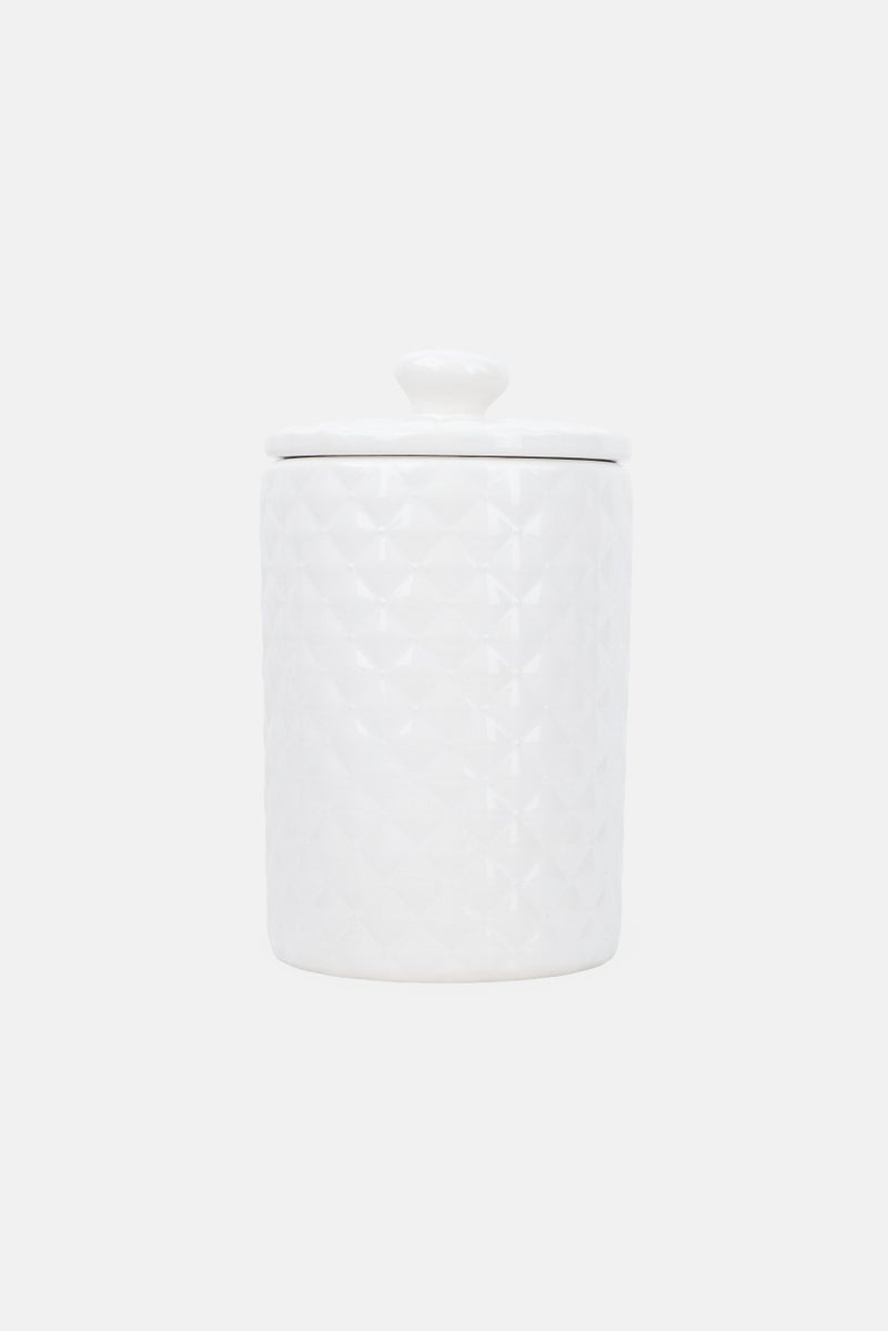 Ten Strawberry Street Ceramic Embossed Pintuck Canister, White - Image 1