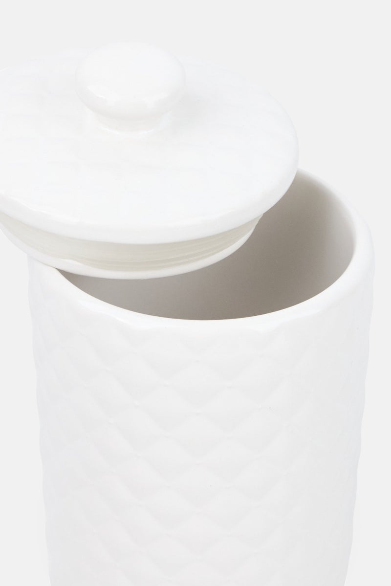 Ten Strawberry Street Ceramic Embossed Pintuck Canister, White - Image 3
