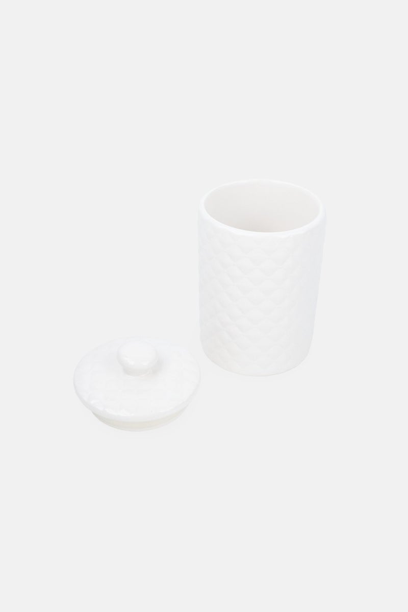 Ten Strawberry Street Ceramic Embossed Pintuck Canister, White - Image 2