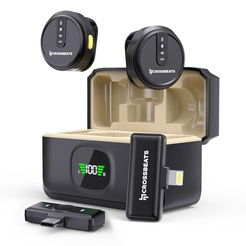 CrossBeats Clip M02 Wireless Mic for YouTube | 2.4GHz Collar Microphone | 80H Battery, Noise Cancel | Vlogging, Reels Video Record | iPhone, Android Type-C | Content Creators | Lapel Mic (Black) - Image 1