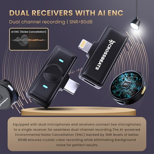 CrossBeats Clip M02 Wireless Mic for YouTube | 2.4GHz Collar Microphone | 80H Battery, Noise Cancel | Vlogging, Reels Video Record | iPhone, Android Type-C | Content Creators | Lapel Mic (Black) - Image 3