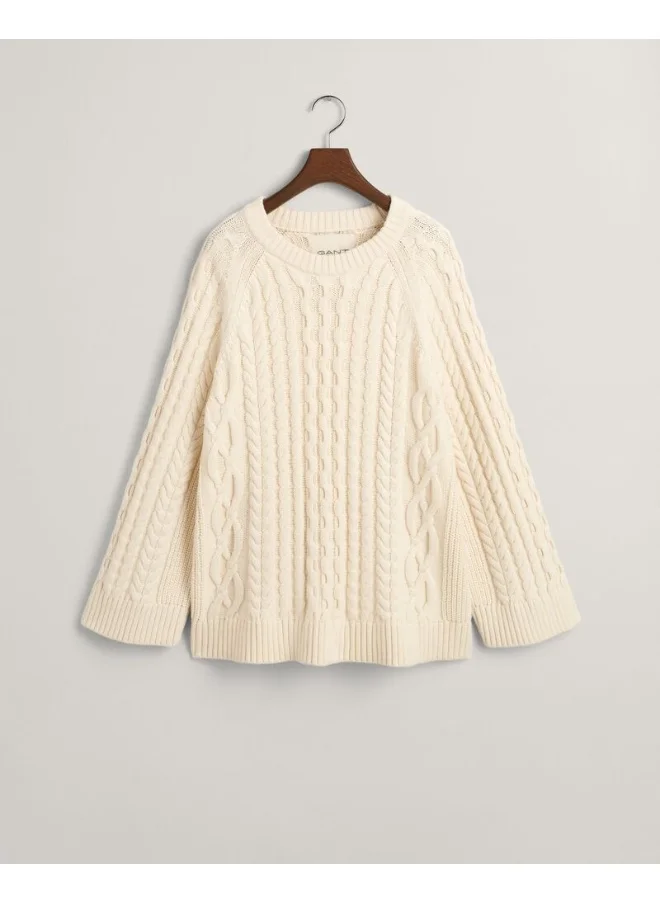 غانت Gant Oversized Cable Knit Crew Neck Sweater