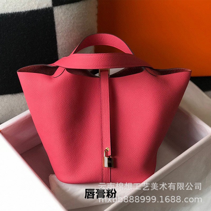 Women'S Basket Bag Trendy Fashion Handbag With Lychee Pattern Korean Style Soft Leather Small Bucket Bag For Women Crossbody - Image 1