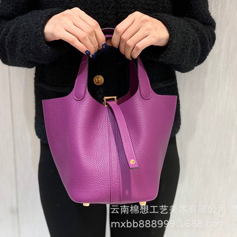 Women'S Basket Bag Trendy Fashion Handbag With Lychee Pattern Korean Style Soft Leather Small Bucket Bag For Women Crossbody - Image 5