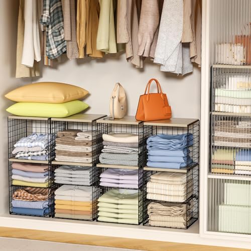 Hencawima 2 Pack Closet Organizer System, Extra Tall & Large Capacity Closet Shelves with Adjustable Dividers, 3-Tier Stackable Storage Bins with Wood Top (Up to 6 Tiers), for Clothes Wardrobe Organization - Image 5