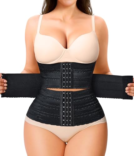 Nebility Waist Trainer for Women Corset Shapewear Tummy Control Segmented Waist Cincher Workout Girdle(Black,L) - Image 1