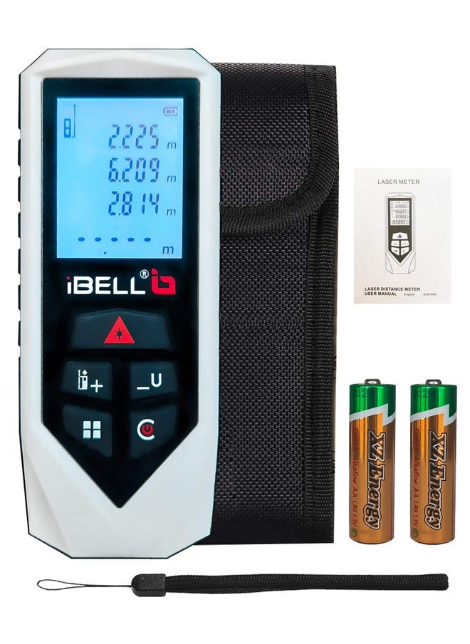 آي بيل جهاز قياس المسافة بالليزر iBELL DM60-02 الاحترافي 60 متر مع مساحة وحجم وقياس فيثاغورس ووظيفة المعايرة الذاتية ووضع كتم الصوت وشاشة LCD بإضاءة خلفية وحقيبة حمل وحزام وبطاريات - ضمان لمدة عام  - Image 1