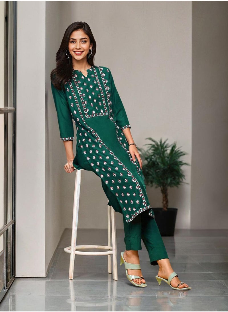 Regular Fit Three-Quarter Sleeve Printed Green Chiffon Woven Kurta Set For Women Flat Collar Perfect For Wedding And Engagement Pull On Closure - pzsku/ZD466860D090996920FADZ/45/1741088008/5a2a5720-e123-455b-88d0-aefbb37a81c3