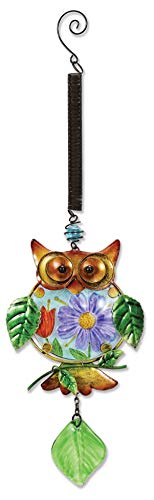 Sunset Vista Designs Metal and Glass Owl with Floral Belly Bouncy Hanging Decoration - Image 1