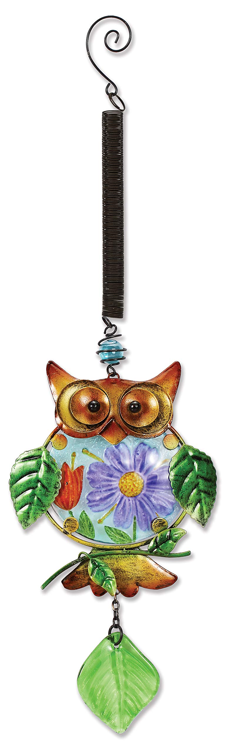 Sunset Vista Designs Metal and Glass Owl with Floral Belly Bouncy Hanging Decoration - Image 2