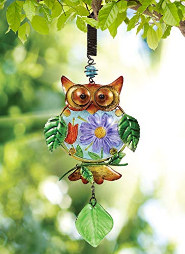 Sunset Vista Designs Metal and Glass Owl with Floral Belly Bouncy Hanging Decoration - Image 3