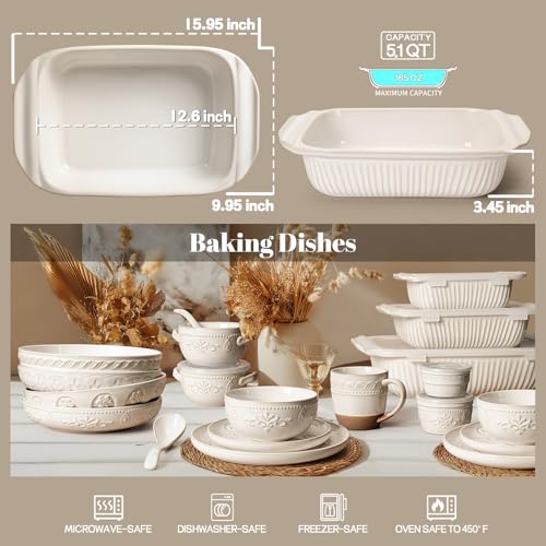 Artena Baking Dish 5.1 Quarts, Casserole Dishes For Oven, Baking Pan With Handles, Lasagna Pan Deep, Large Casserole Dish, Rectangular White Ceramic Bakeware (Only Baking Dish) - Image 2