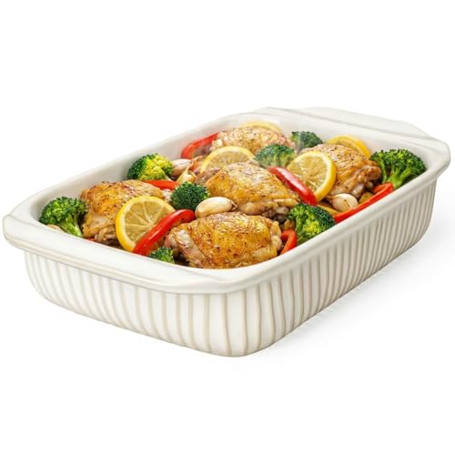 Artena Baking Dish 5.1 Quarts, Casserole Dishes For Oven, Baking Pan With Handles, Lasagna Pan Deep, Large Casserole Dish, Rectangular White Ceramic Bakeware (Only Baking Dish) - Image 1