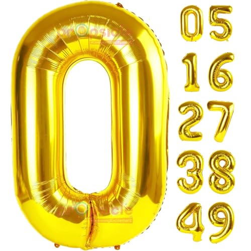 Propsicle 16 inch Birthday Foil 0 Number Helium Balloon Party Decoration Golden Pack of 1 | 0 No. Balloons Birthday/Anniversary | 10 Year Zero Number - Image 1