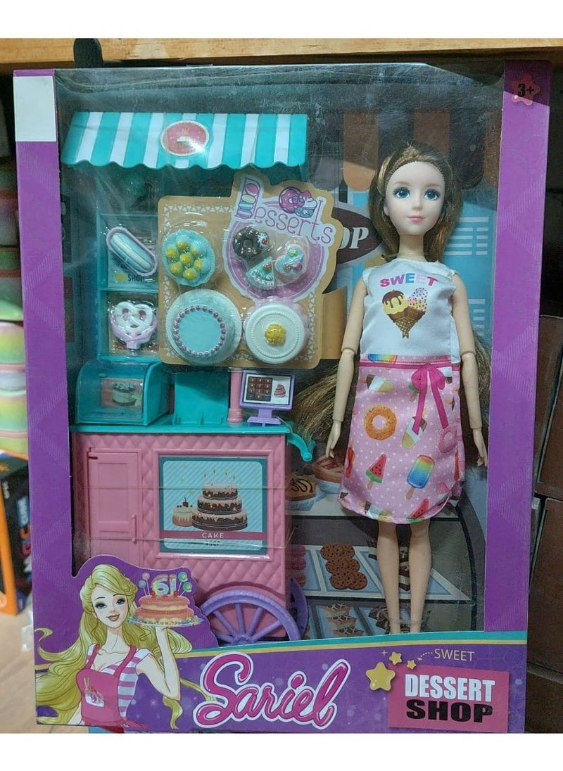 مجموعة لعب متجر الحلويات مع دمية وعربة - لعبة تظاهرية للبنات - Image 1