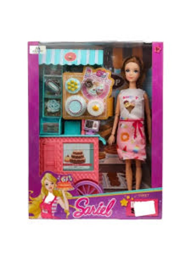 مجموعة لعب متجر الحلويات مع دمية وعربة - لعبة تظاهرية للبنات - Image 3