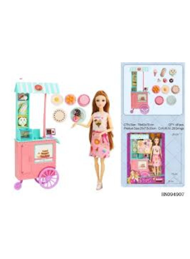 مجموعة لعب متجر الحلويات مع دمية وعربة - لعبة تظاهرية للبنات - Image 2