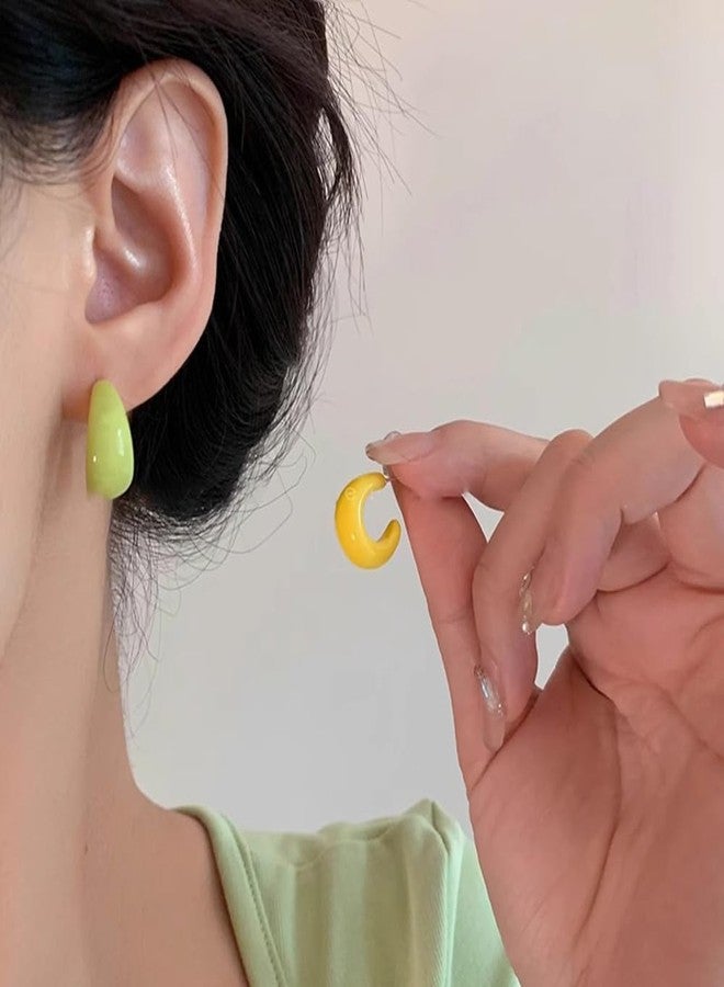 MYANAIL 4 Pairs Acrylic C-Shaped Stud Earrings for Women Cute Candy-Colored Small Resin Earring Set Lightweight Minimalist Wide Thick Acrylic Stud Earrings Chunky Open Hoop Earrings Jewelry (Colours) - Image 3