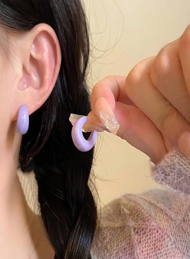 MYANAIL 4 Pairs Acrylic C-Shaped Stud Earrings for Women Cute Candy-Colored Small Resin Earring Set Lightweight Minimalist Wide Thick Acrylic Stud Earrings Chunky Open Hoop Earrings Jewelry (Colours) - Image 4