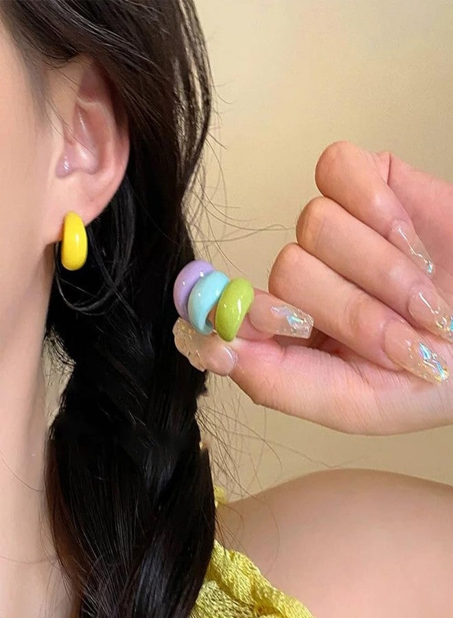 MYANAIL 4 Pairs Acrylic C-Shaped Stud Earrings for Women Cute Candy-Colored Small Resin Earring Set Lightweight Minimalist Wide Thick Acrylic Stud Earrings Chunky Open Hoop Earrings Jewelry (Colours) - Image 2