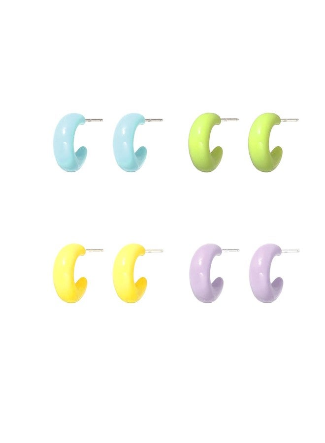 MYANAIL 4 Pairs Acrylic C-Shaped Stud Earrings for Women Cute Candy-Colored Small Resin Earring Set Lightweight Minimalist Wide Thick Acrylic Stud Earrings Chunky Open Hoop Earrings Jewelry (Colours) - Image 1