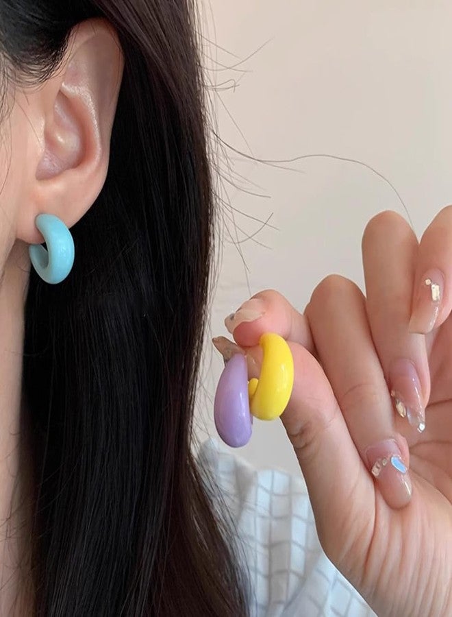 MYANAIL 4 Pairs Acrylic C-Shaped Stud Earrings for Women Cute Candy-Colored Small Resin Earring Set Lightweight Minimalist Wide Thick Acrylic Stud Earrings Chunky Open Hoop Earrings Jewelry (Colours) - Image 5