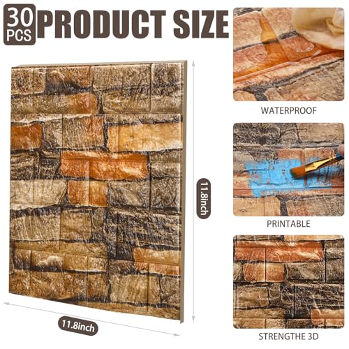 Tinlade 30 Pcs 2881 Sq ft 3D Wall Panels Peel and Stick Foam Brick Wallpaper Printable Faux Brick Wall Panels Decorative Self Adhesive Tiles WaterproofAssorted Color - Image 3