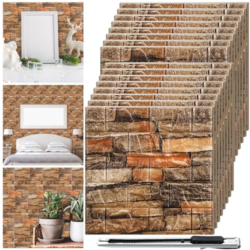 Tinlade 30 Pcs 2881 Sq ft 3D Wall Panels Peel and Stick Foam Brick Wallpaper Printable Faux Brick Wall Panels Decorative Self Adhesive Tiles WaterproofAssorted Color - Image 1