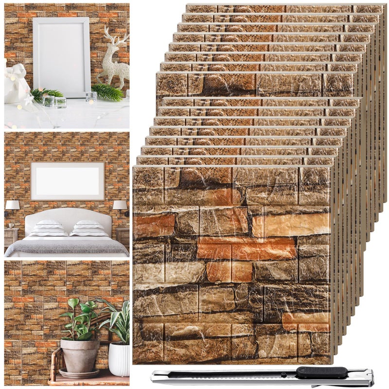 Tinlade 30 Pcs 2881 Sq ft 3D Wall Panels Peel and Stick Foam Brick Wallpaper Printable Faux Brick Wall Panels Decorative Self Adhesive Tiles WaterproofAssorted Color - Image 2