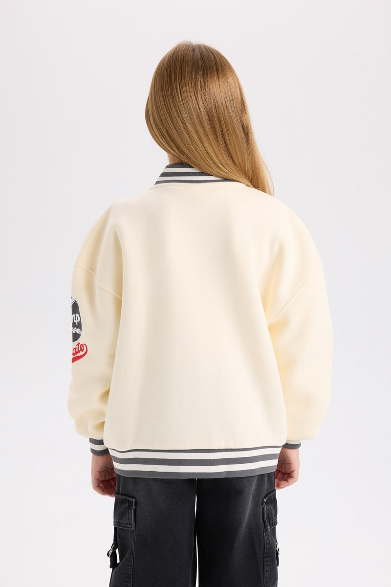 DeFacto Girl Slogan Printed Thick Fabric Soft Fuzzy Inside Bomber Jacket - Image 2