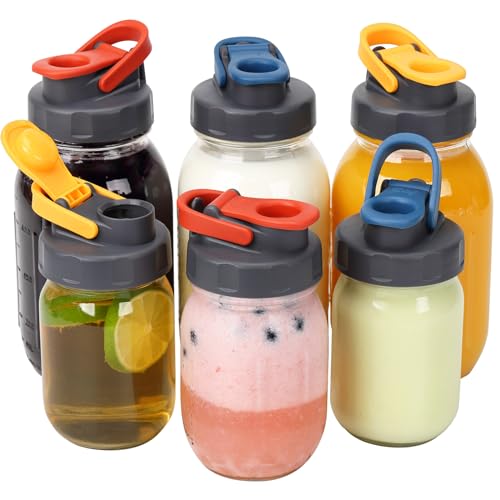 SOLIGT غطاء برطمان ماسون سوليجت 6 عبوة، غطاء فوهة عادية مع صنبور صب وقبعة قابلة للطي لبرطمانات بال علامة ماسون، مانع للتسرب محكم للهواء للشرب وتخزين تتبيلات السلطة والطعام (البرطمانات غير مدرجة) - Image 1