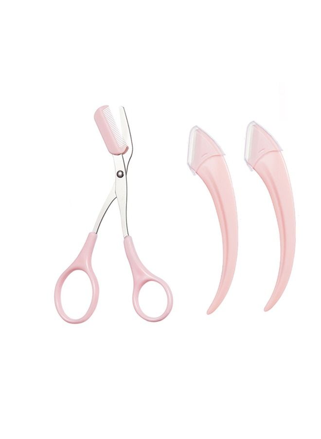 3 Pcs Eyebrow Trimmer Set Stainless Steel Curved Eyebrow Razor Eyebrow Scissors With Comb - Image 1