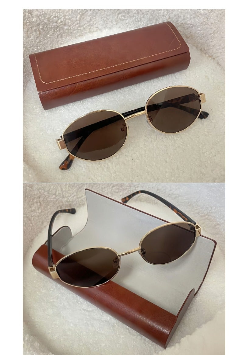 Hiras Unisex Oval Shape Metal Frame Sunglasses Leopard Print Sunglasses UV Protected - Image 2