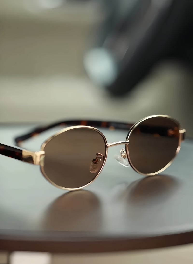 Hiras Unisex Oval Shape Metal Frame Sunglasses Leopard Print Sunglasses UV Protected - Image 4