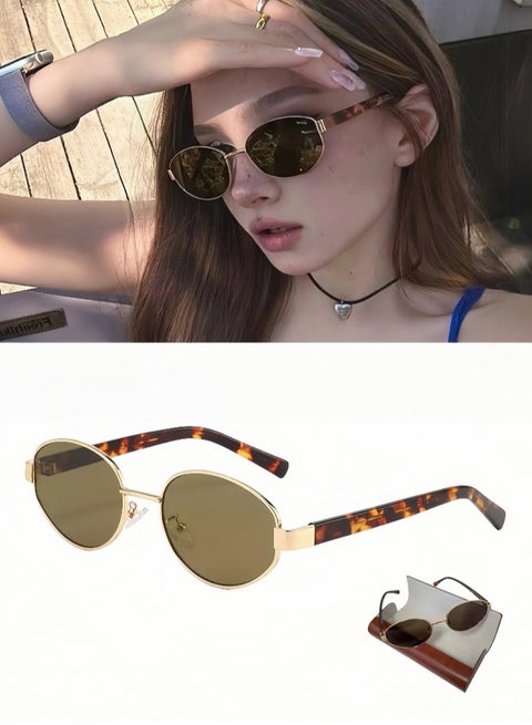 Women‘s Fashion Sunglasses - Retro Oval & Cat-Eye Style, Leopard Print Metal Frame with UV400 Protection, Trendy Sun Glasses for Driving, Travel, Daily Use