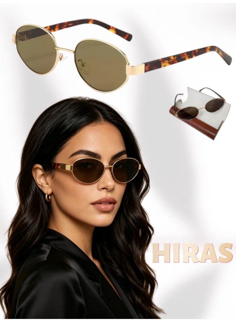 Hiras Women‘s Fashion Sunglasses - Retro Oval & Cat-Eye Style, Leopard Print Metal Frame with UV400 Protection, Trendy Sun Glasses for Driving, Travel, Daily Use - Image 1