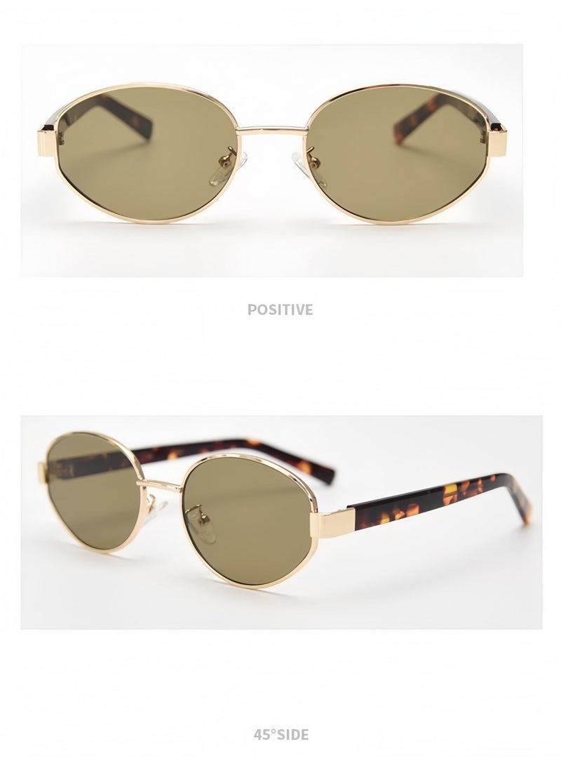 Hiras Women‘s Fashion Sunglasses - Retro Oval & Cat-Eye Style, Leopard Print Metal Frame with UV400 Protection, Trendy Sun Glasses for Driving, Travel, Daily Use - Image 3