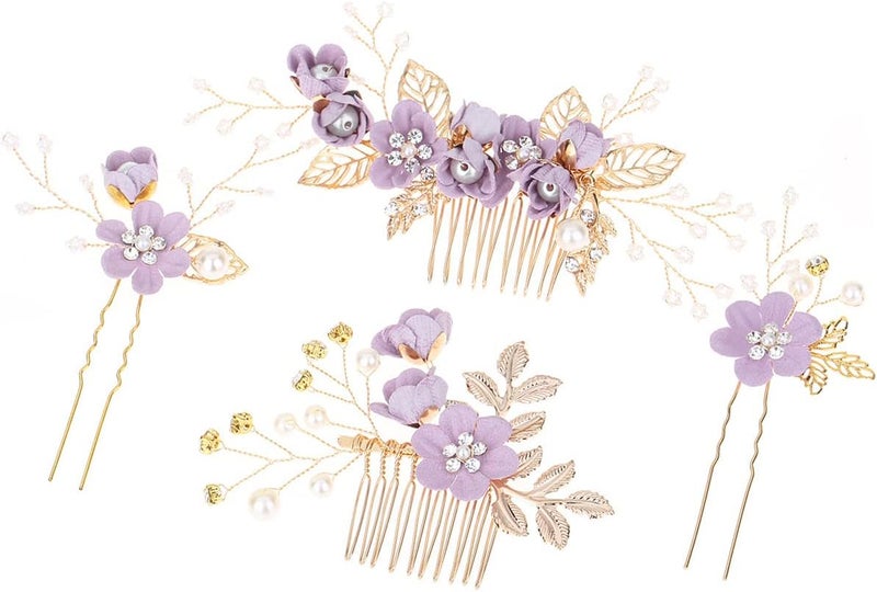 FERCAISH 4 Pcs Fashion Wedding Hair Comb Set Floral Rhinestones Crystal Bridal Headpiece Hair Clips Accessories for Women Brides Bridesmaids Girls Wedding Dress Accessories