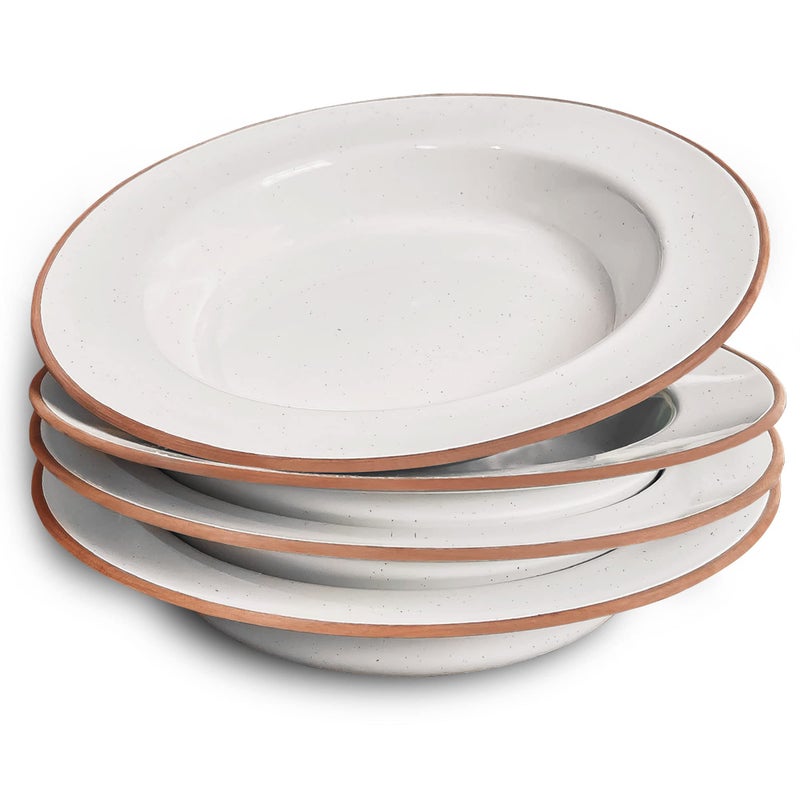 MORA Ceramic Wide Rimmed Soup Bowl 25oz, Set of 4 - For Pasta, Italian, Spaghetti, Dipping Bread, Fancy Dinner etc. Large Plate/Bowls Hybrid For Everyday & Restaurant Use, Large Flat Rim - Vanilla - Image 1