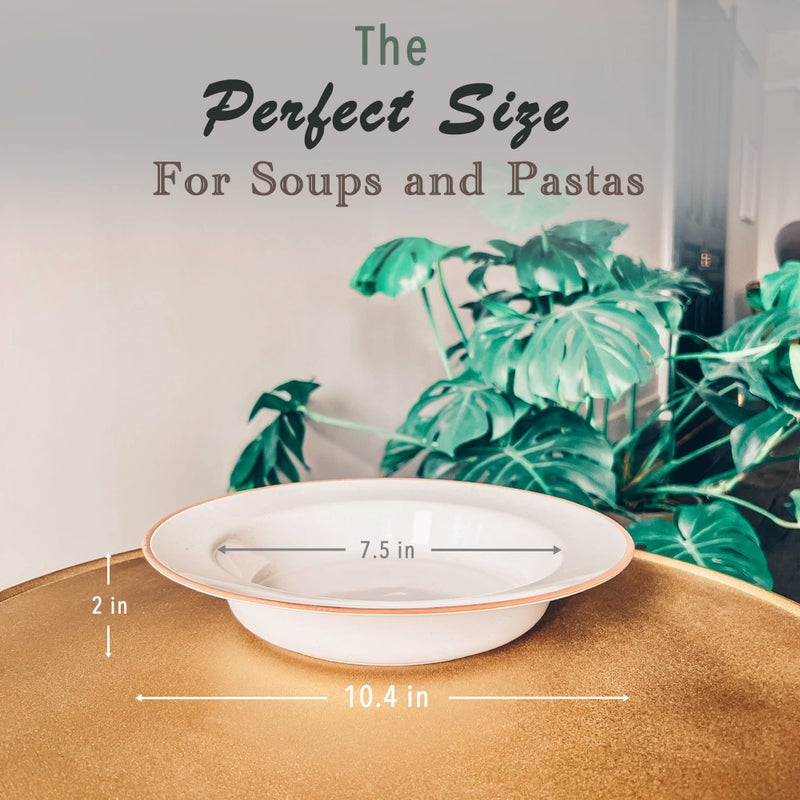 MORA Ceramic Wide Rimmed Soup Bowl 25oz, Set of 4 - For Pasta, Italian, Spaghetti, Dipping Bread, Fancy Dinner etc. Large Plate/Bowls Hybrid For Everyday & Restaurant Use, Large Flat Rim - Vanilla - Image 2