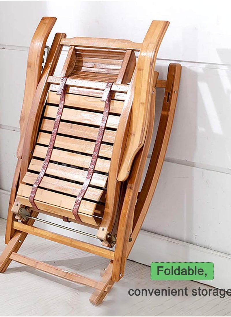CityRiya-Long - Rocking Chair Foldable Reclining Lounge Chair Outdoor Relaxing Chair Modern Bamboo Leisure Recliner Chair Comfortable Sun Loungers Side Chair with Armrest for Patio Balcony Pool Garden - Image 1