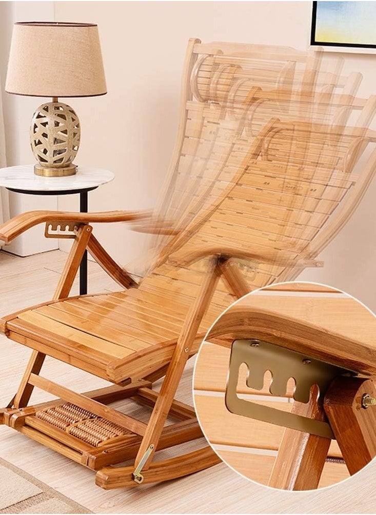 CityRiya-Long - Rocking Chair Foldable Reclining Lounge Chair Outdoor Relaxing Chair Modern Bamboo Leisure Recliner Chair Comfortable Sun Loungers Side Chair with Armrest for Patio Balcony Pool Garden - Image 1