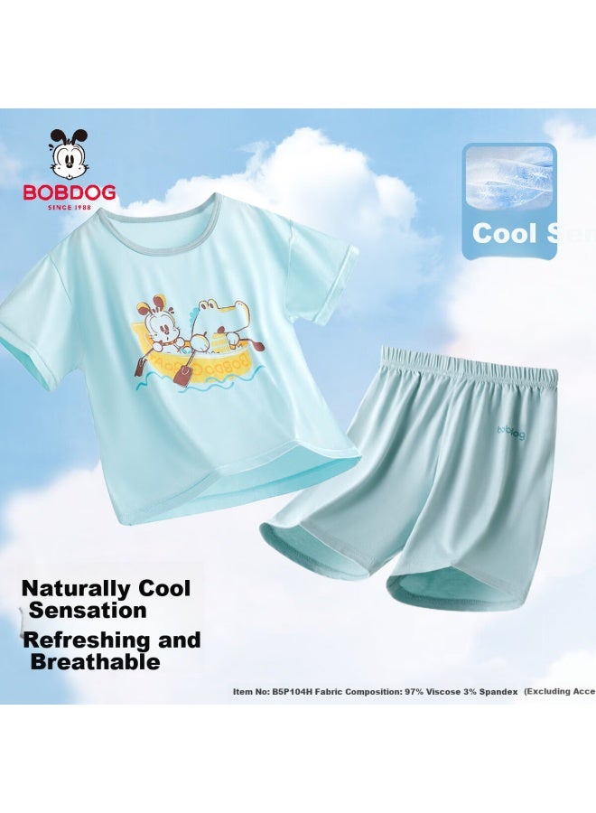 Babu Bean Children's Home Wear Set Summer New Girls' Long Sleeve T-shirt Cartoon Pajamas Boys' Top Summer Wear - Image 1