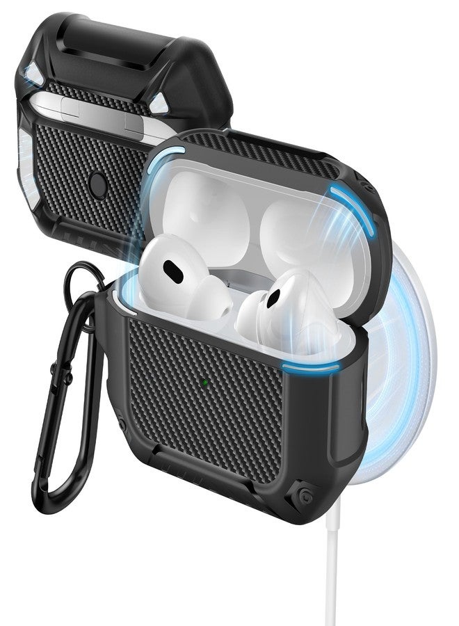 MOBOSI موبوسي لحافظة AirPods Pro 2 متوافقة مع MagSafe مع مجموعة تنظيف وقفل وسلسلة مفاتيح، حافظة واقية مضادة للصدمات للجسم الكامل لتغطية Airpod Pro 2 الجيل 1/2 (2023/2022/2019)، أسود - Image 1