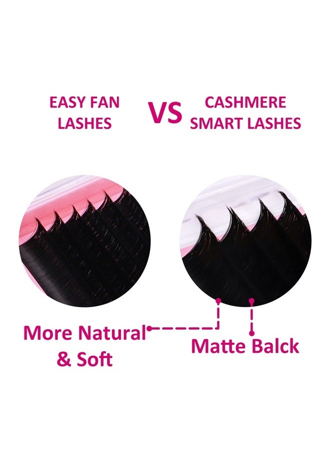 Cashmere Eyelash Extension Easy Fan Volume Lashes Mixed Tray 0.07 D Curl 8-16mm, Self Fanning Lash Extension Supplies.Premium Faux Mink Lashes Jet Black