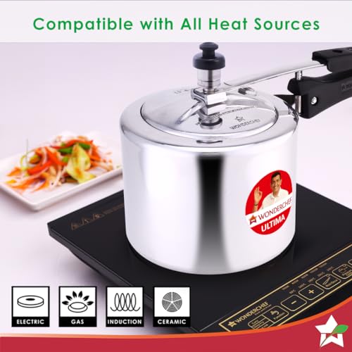 Wonderchef Inner Lid Ultima Pressure Cooker | 3 litres, 3.25 mm Heavy Encapsulated Bottom | Bakelite Handles for Durability | Induction Friendly (Aluminium, Silver) - Image 4