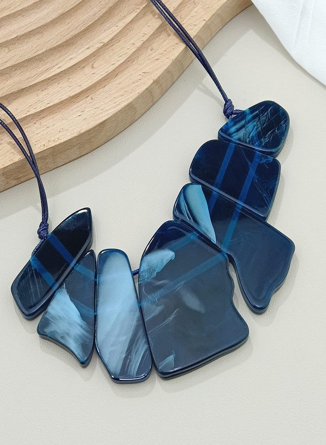 بوكار قلادة بوكار بتصميم هندسي غير منتظم، سلسلة حبل قابلة للتعديل، قلادة عصرية للنساء (NK-10676-أزرق داكن) - Image 4