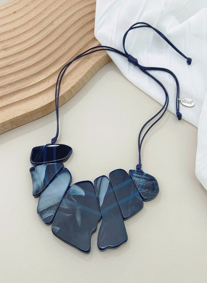 بوكار قلادة بوكار بتصميم هندسي غير منتظم، سلسلة حبل قابلة للتعديل، قلادة عصرية للنساء (NK-10676-أزرق داكن) - Image 3